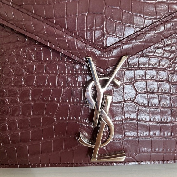 Yves SAINT LAURENT Calfskin Crocodile Embossed Cassandra Shoulder Bag Dark Red - Picture 13 of 13